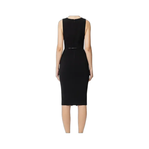 Contrasting Topstitching Crepe Bustier-Style Dress