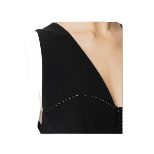 Contrasting Topstitching Crepe Bustier-Style Dress