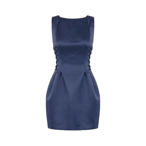 Boat Neck Duchess Satin Sleeveless Dress