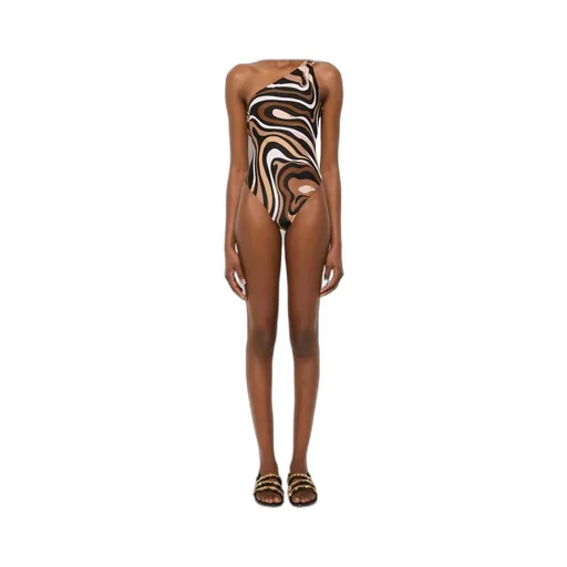 Marmo Print One-Shoulder Swimsuit