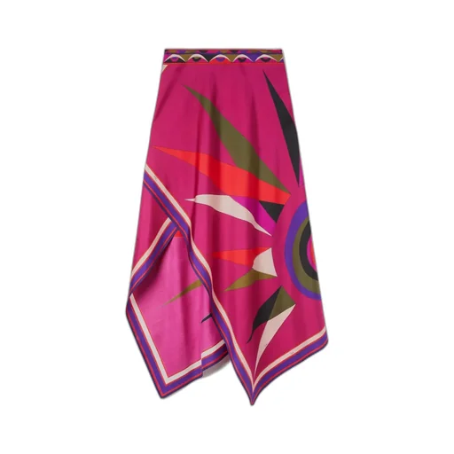 Asymmetric Scarf-Hem Midi Skirt