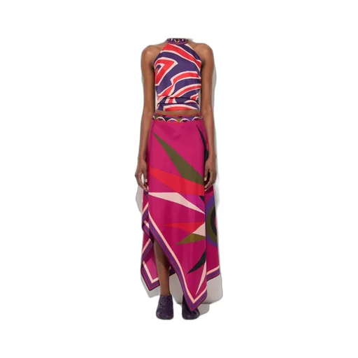 Asymmetric Scarf-Hem Midi Skirt