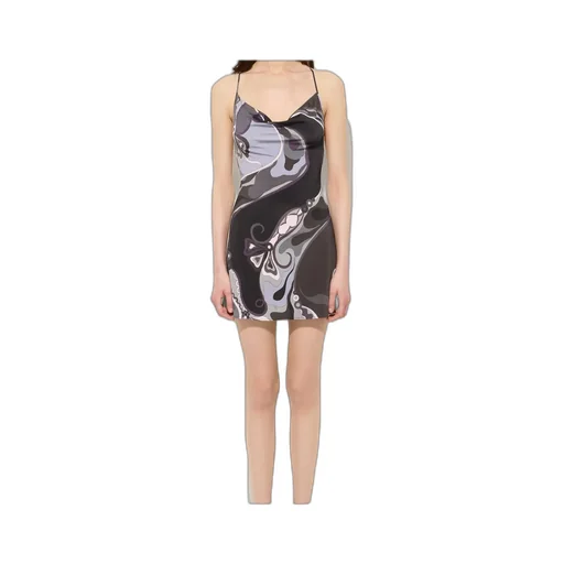 Cowl-Neck Abstract-Print Dress