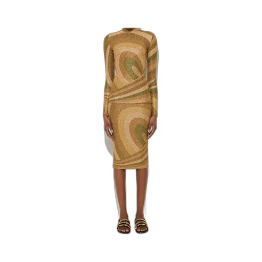 Iride Print Lamé Jersey Midi Skirt