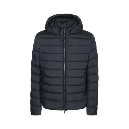 Hooded Down Jacket With Leather Trim