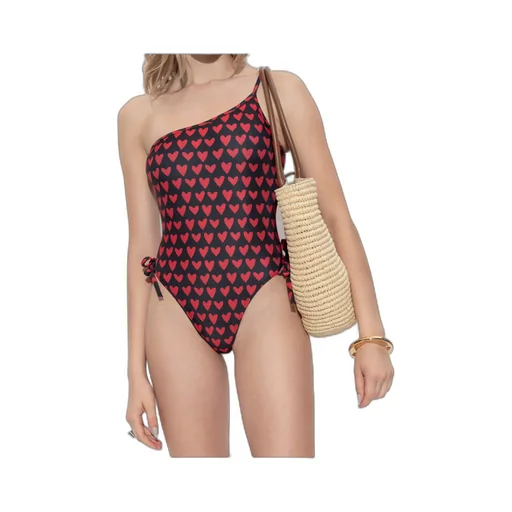 Heart Print One-Shoulder One-Piece Swimsuit