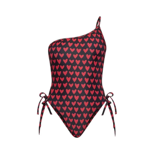Heart Print One-Shoulder One-Piece Swimsuit