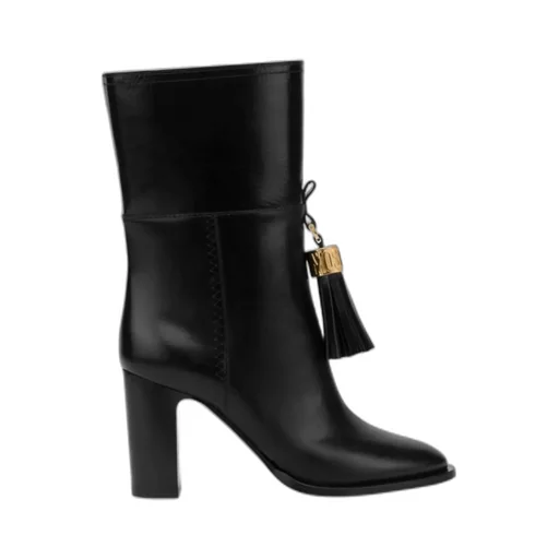 Tassel-Charm Leather Ankle Boots