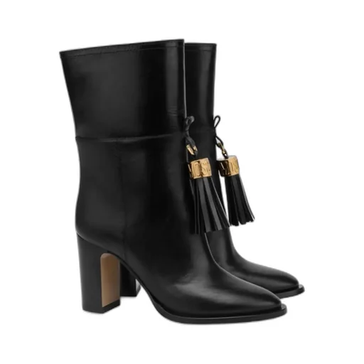 Tassel-Charm Leather Ankle Boots