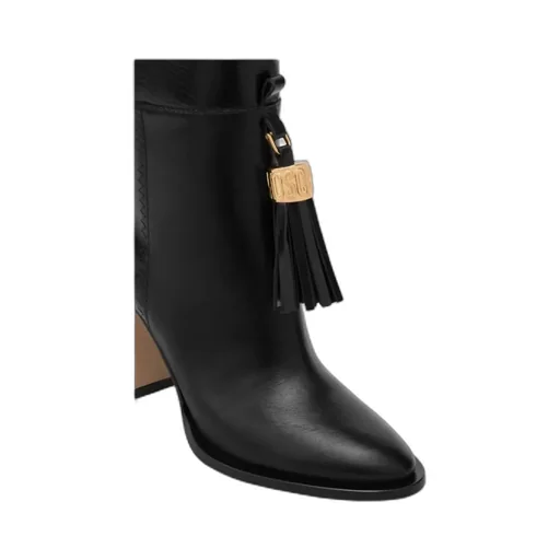 Tassel-Charm Leather Ankle Boots