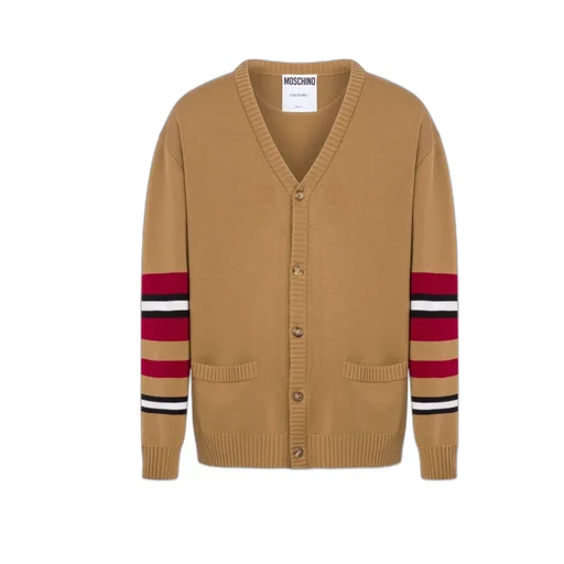 Virgin-Wool Cardigan With Stripe Trim