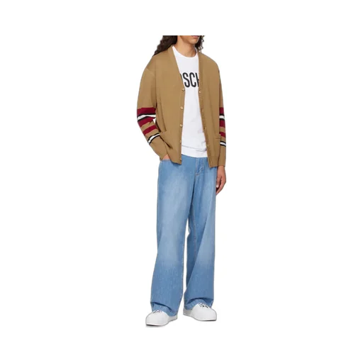 Virgin-Wool Cardigan With Stripe Trim