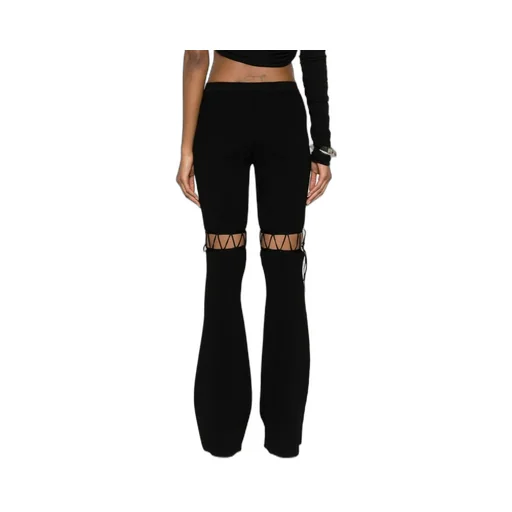 Mid-Rise Lace-Up Ribbed Trousers