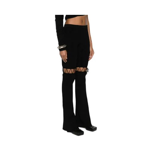 Mid-Rise Lace-Up Ribbed Trousers