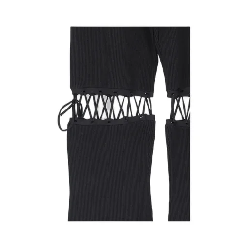 Mid-Rise Lace-Up Ribbed Trousers