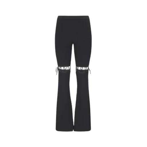 Mid-Rise Lace-Up Ribbed Trousers