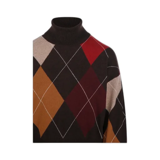 Diamond-Pattern Turtleneck Sweater