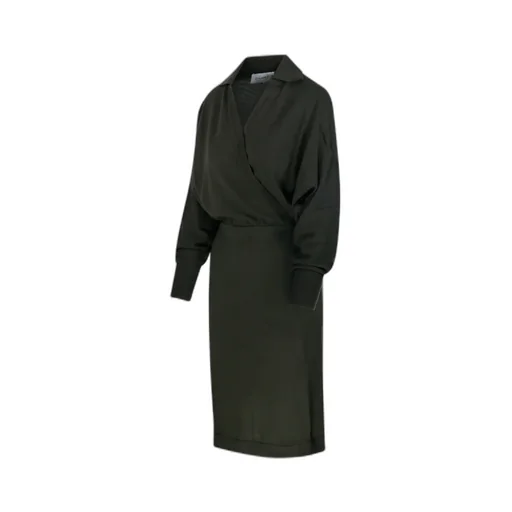 Wrap-Neck Ribbed Dress