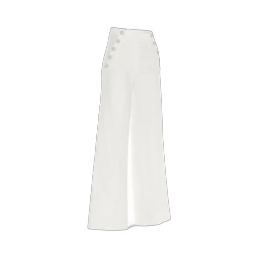 High-Waisted Button-Detail Denim Trousers
