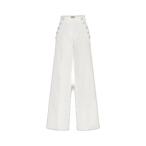 High-Waisted Button-Detail Denim Trousers