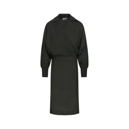 Wrap-Neck Ribbed Dress