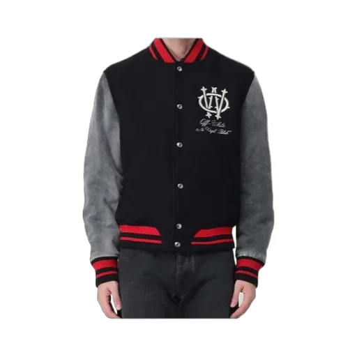 Varsity Logo Embroidered Button-Up Jacket