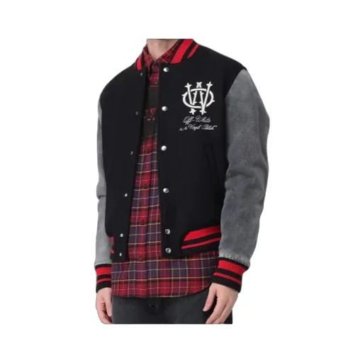Varsity Logo Embroidered Button-Up Jacket
