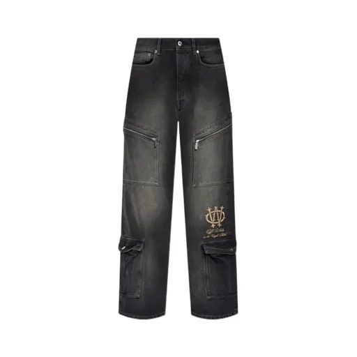Logo Embroidered Cargo Jeans