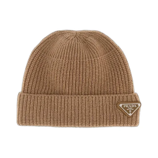 Ribbed Logo Plaque Beanie Hat