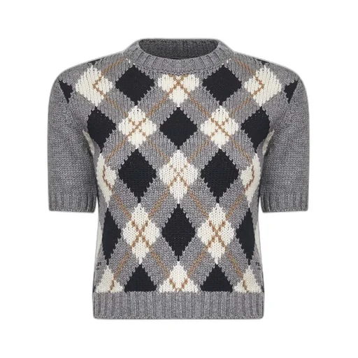 Check-Pattern Short-Sleeved Jumper