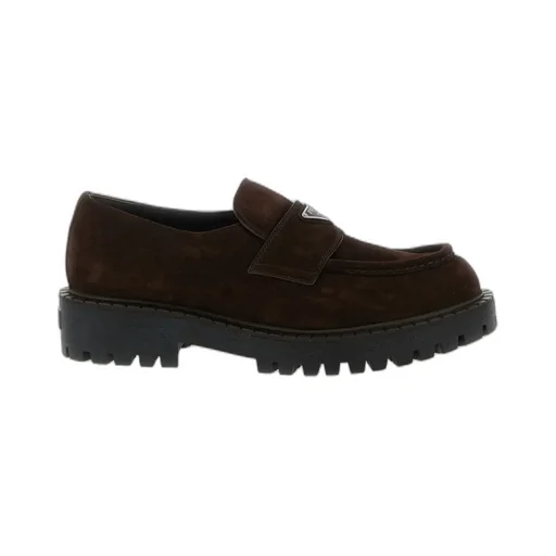 Logo Plaque Round Toe Loafers
