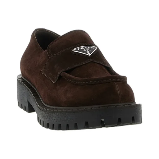 Logo Plaque Round Toe Loafers