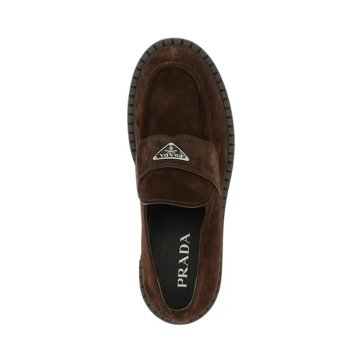 Logo Plaque Round Toe Loafers