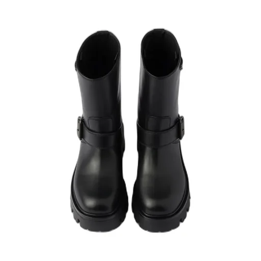 Logo Plaque Buckled Biker Boots