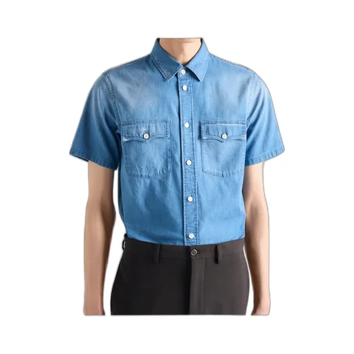 Short-Sleeved Light Denim Shirt