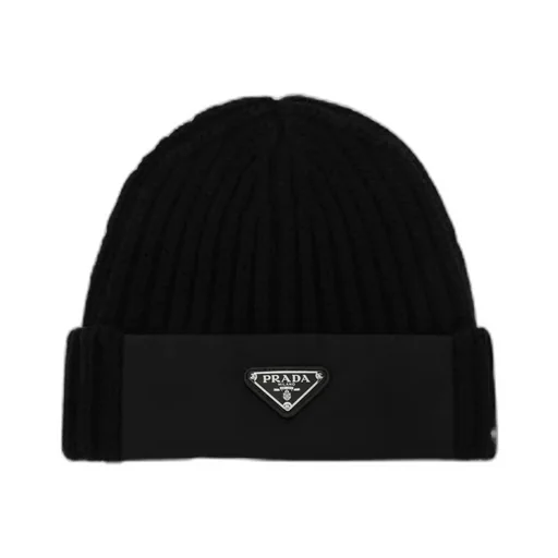 Ribbed-Knit Logo Plaque Beanie Hat