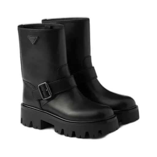 Logo Plaque Buckled Biker Boots