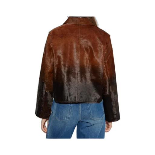 Zippered Long-Sleeved Leather Jacket
