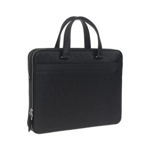 Black Logo Leather Briefcase