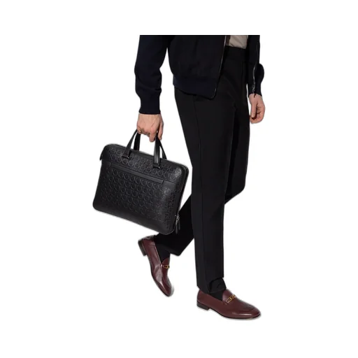 Black Logo Leather Briefcase