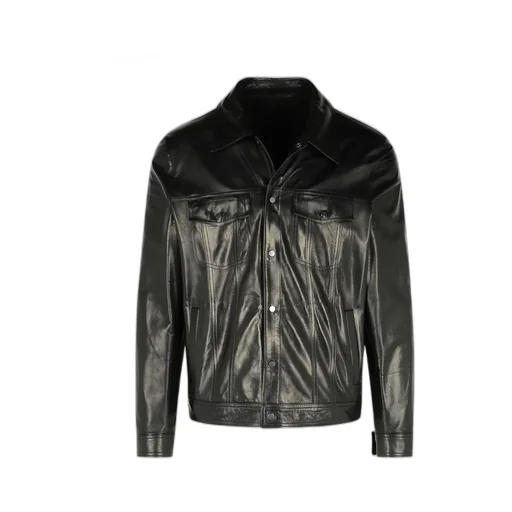 Press Stud Leather Shirt Jacket