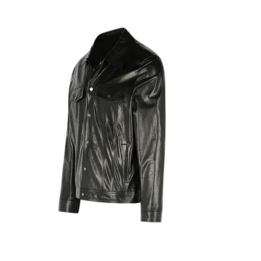 Press Stud Leather Shirt Jacket