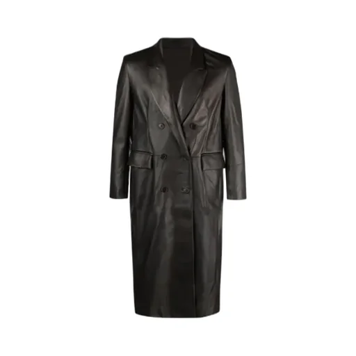 Double Breasted Mid Length Leather Coat
