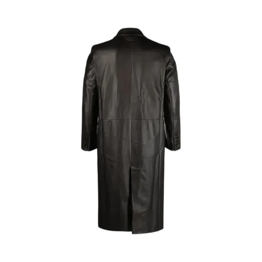 Double Breasted Mid Length Leather Coat