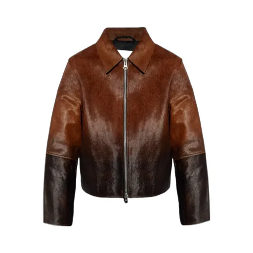 Zippered Long-Sleeved Leather Jacket