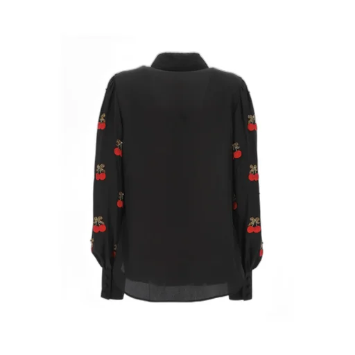 Cherry-Embellished Button-Up Blouse