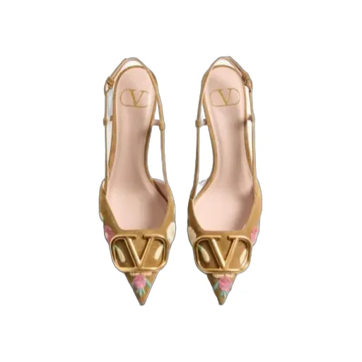 Vlogo Signature Floral Embroidered Pointed Toe Pumps