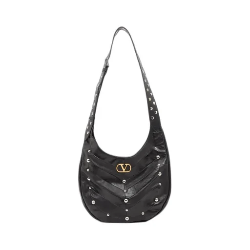 Garavani Hoboho Hobo Bag In Chevron-Patterned Nappa Leather With Studs