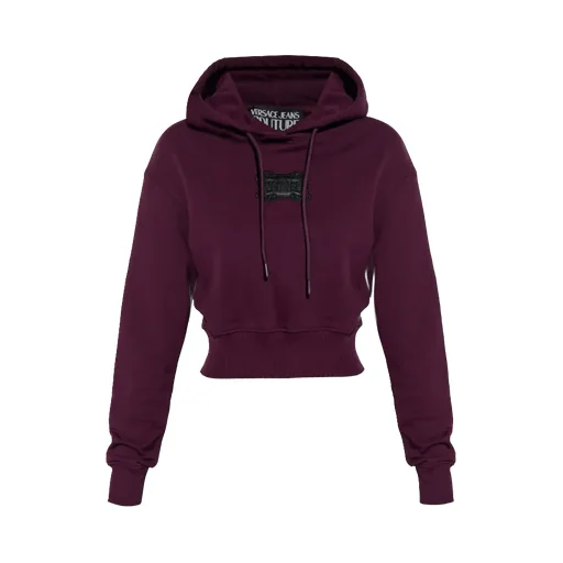 Logo Patch Drawstring Cropped Hoodie