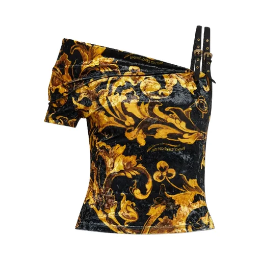 Barocco Printed Off-Shoulder Velvet Top